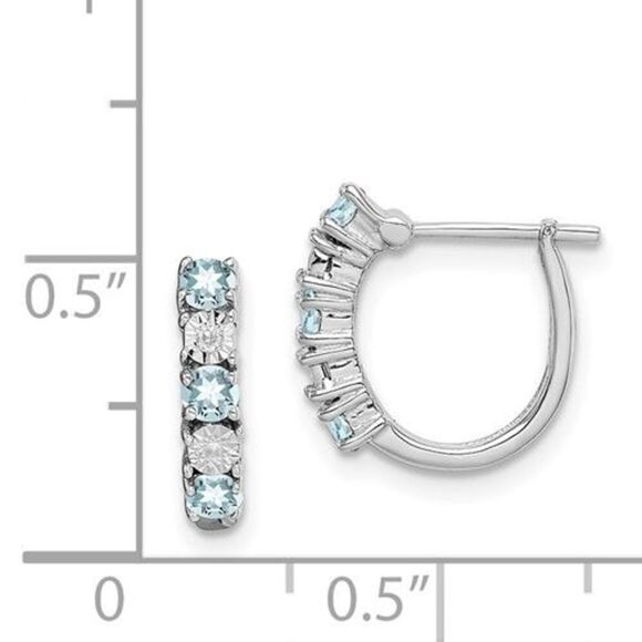 Sterling Silver Rhodium-plated Aquamarine and Diamond Earrings - Picture 2 of 4